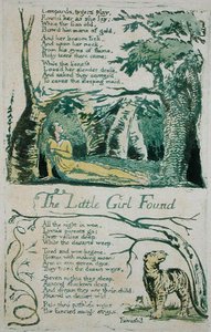 Het verloren meisje en luipaarden, tijgers spelen..., en het gevonden meisje plaat 20 uit Songs of Innocence door William Blake
